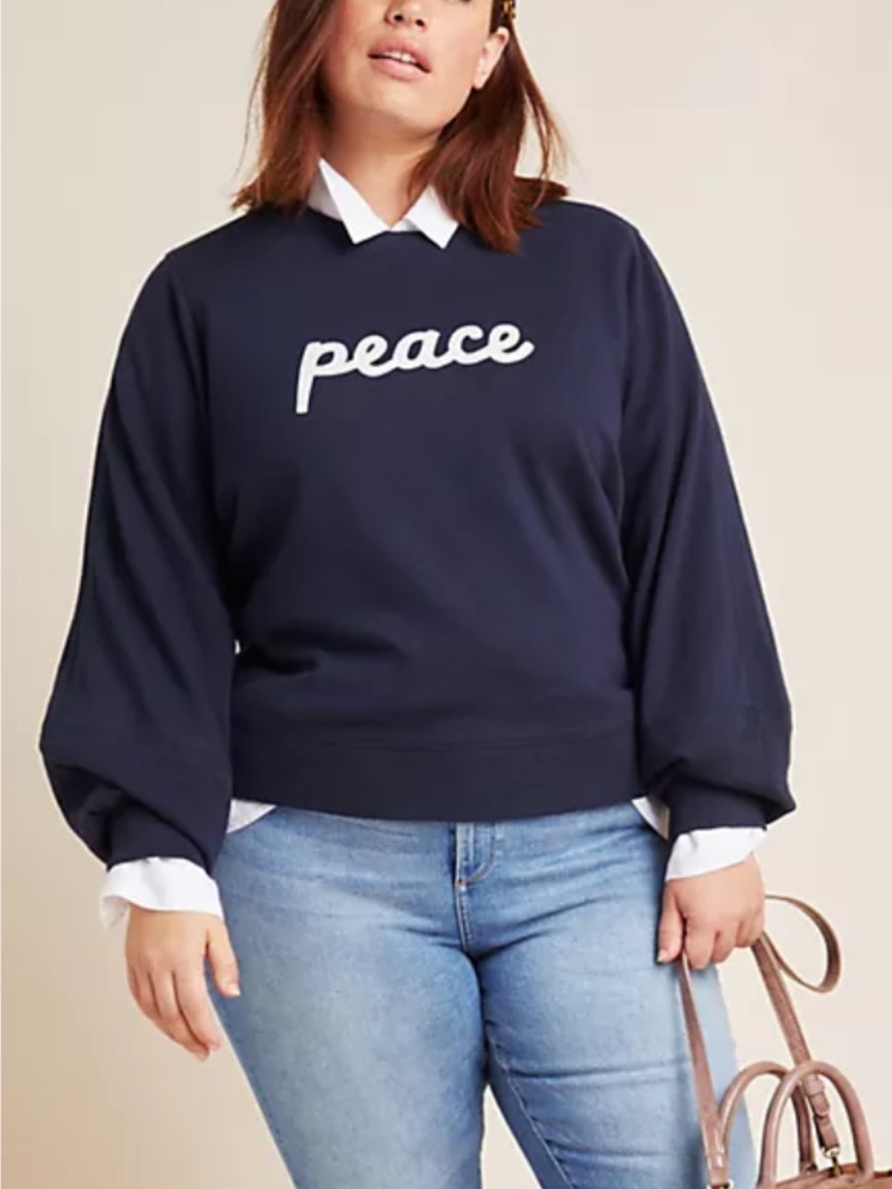 Anthropologie Navy 'Peace' Graphic Sweatshirt Ashley Brown Durand